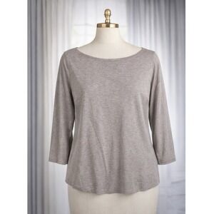 Garnet Hill Luxury Tee Organic Pima Cotton Stretch 3/4 Sleeve Tan Beige Medium